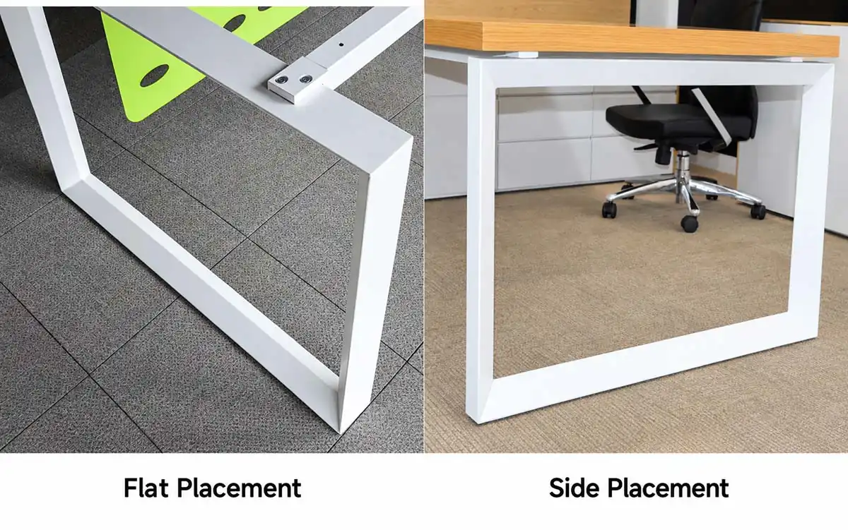 d557 profiled steel leg shown in flat placement and side placement