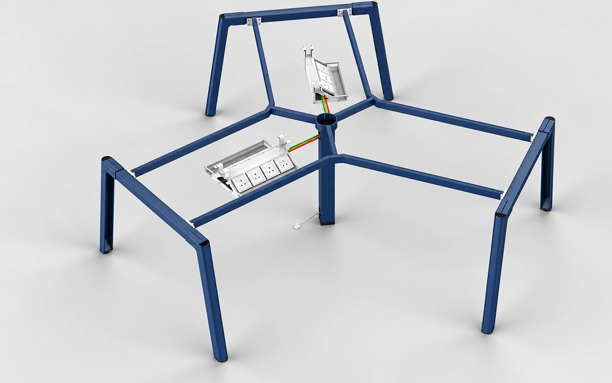uno 120 degree workstation frame configuration with central wire riser