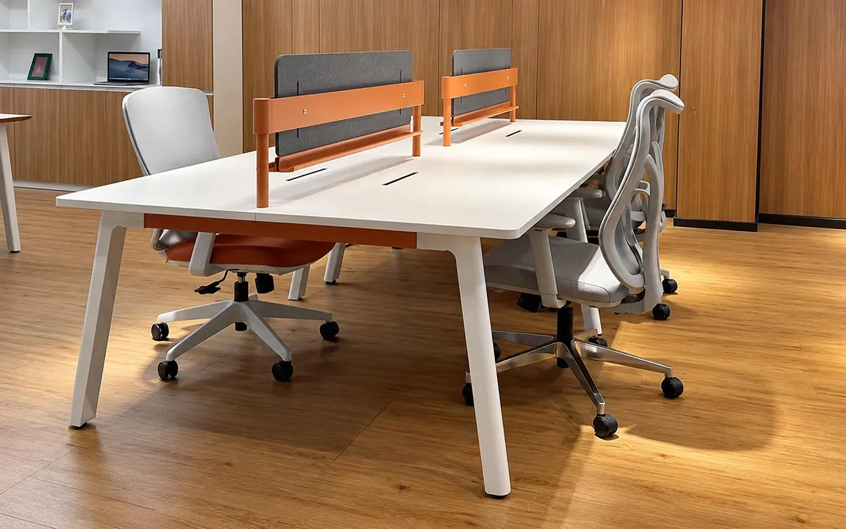 uno face-to-face workstation with fixed-height slanted steel legs