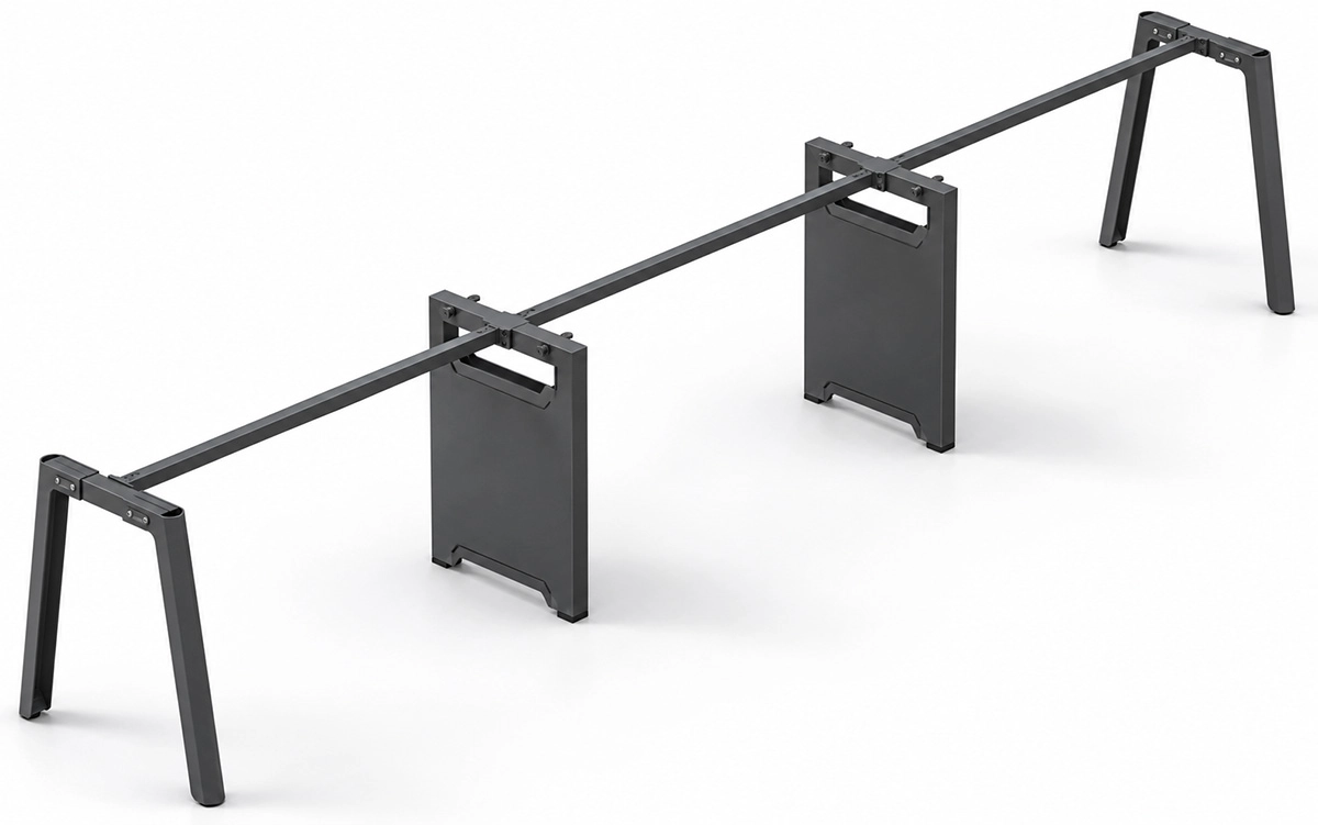 uno linear workstation frame configuration with multiple desk positions