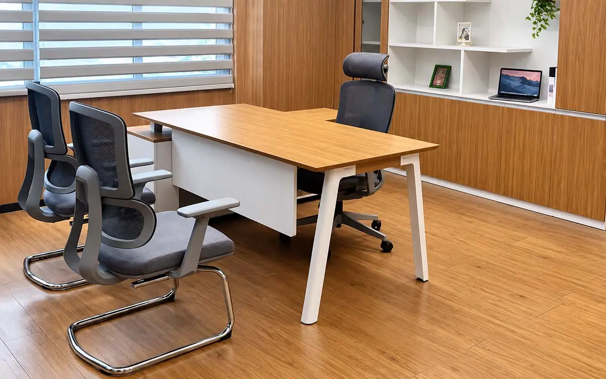 uno fixed-height single desk with slanted formed steel legs