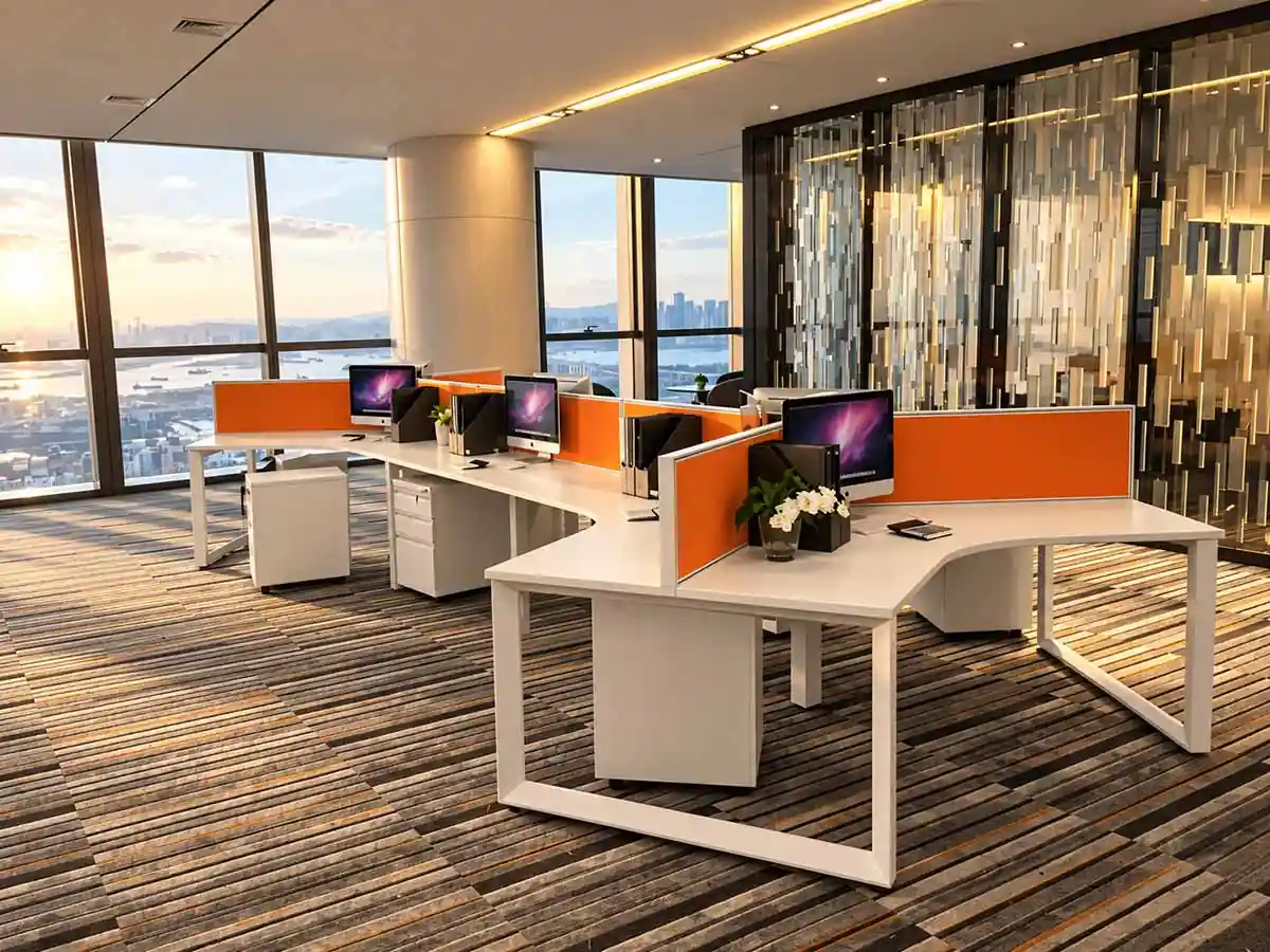 l shaped and 120 degree office workstation layout