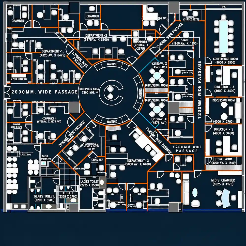 project layout drawing provided by the customer showing office desk and workstation arrangements