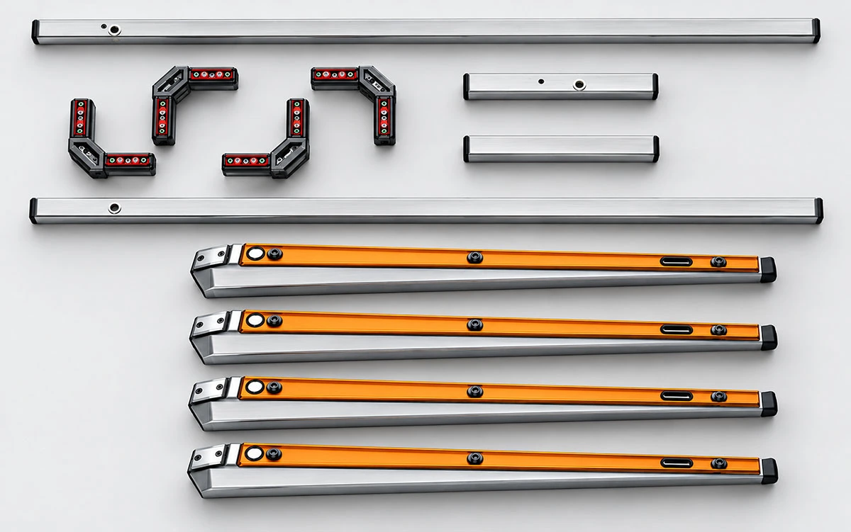 selected desk frame components arranged separately for project quotation
