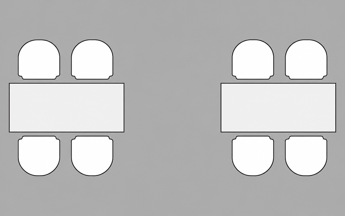 desk and workstation configuration layout showing desk arrangements and seating positions