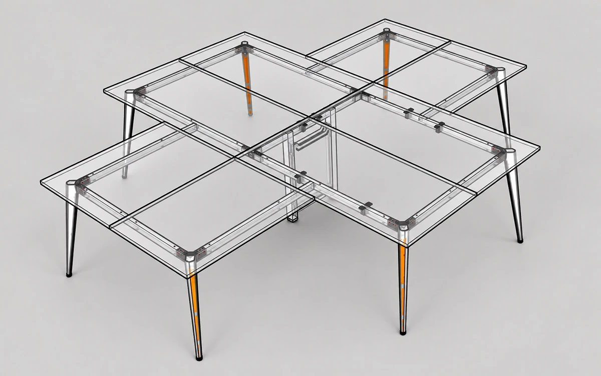desk frame workstation sketch showing component arrangement and layout