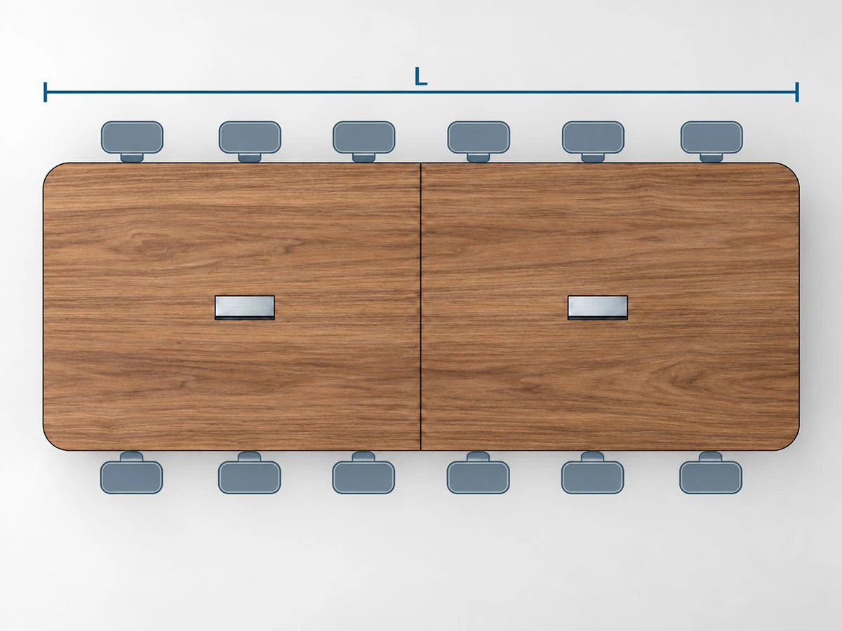project layout drawing showing tabletop seating and power requirements