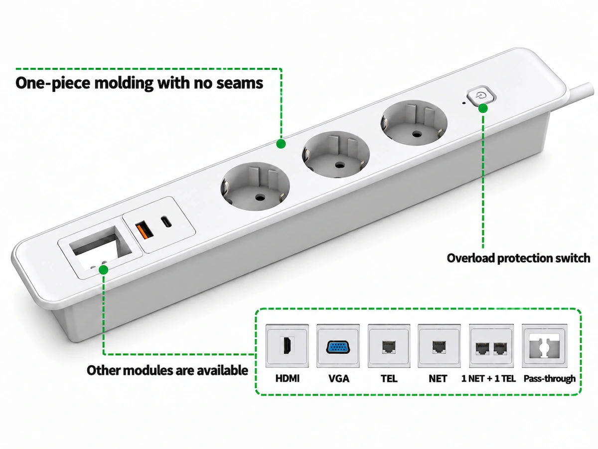 embedded power socket for workstation power access