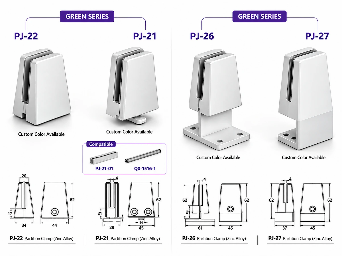 PJ-22 PJ-21 PJ-26 and PJ-27 partition clamp models