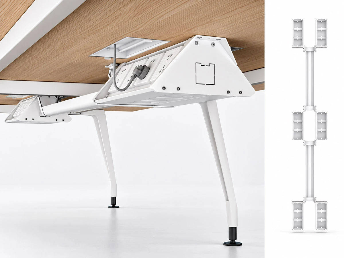 QX1541 workstation cable tray installed beneath a desk frame