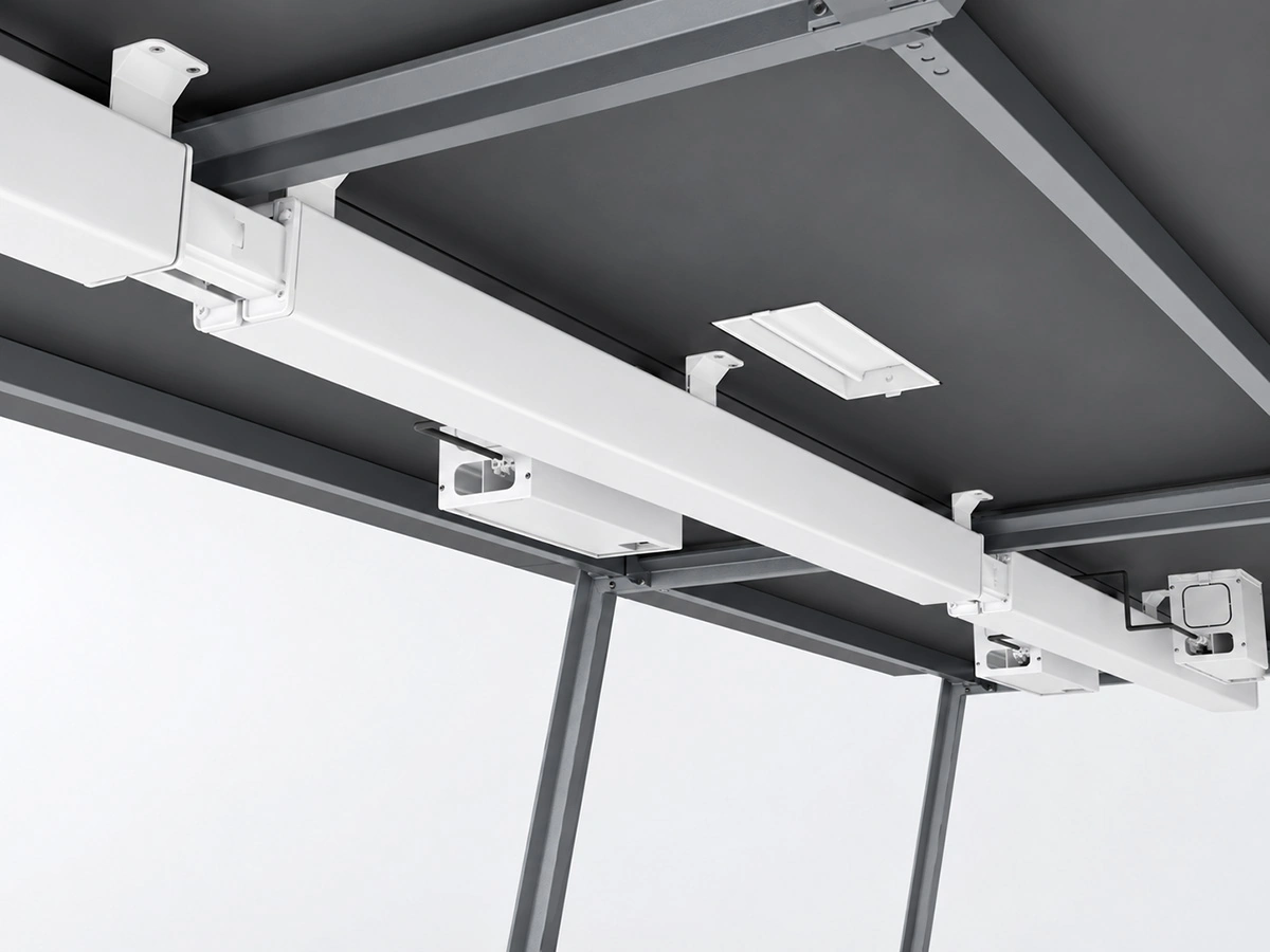GX101A workstation cable tray installed beneath a desk frame