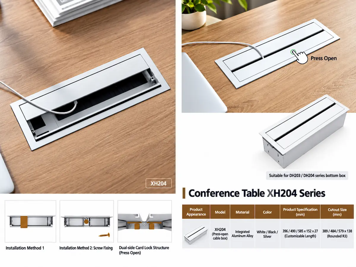 xh204 cable access flap installed in a meeting table