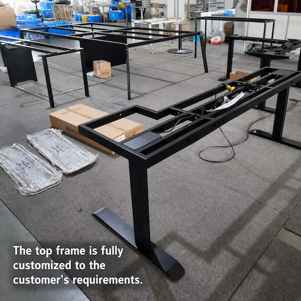 customer specific height adjustable desk frame checked before packing for custom configuration review