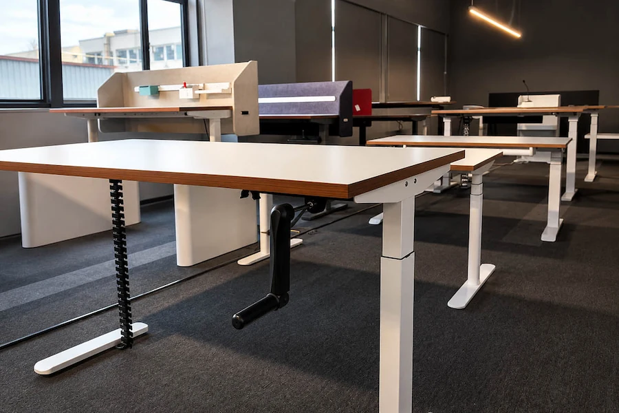milan manual height adjustable desk with hand crank adjustment