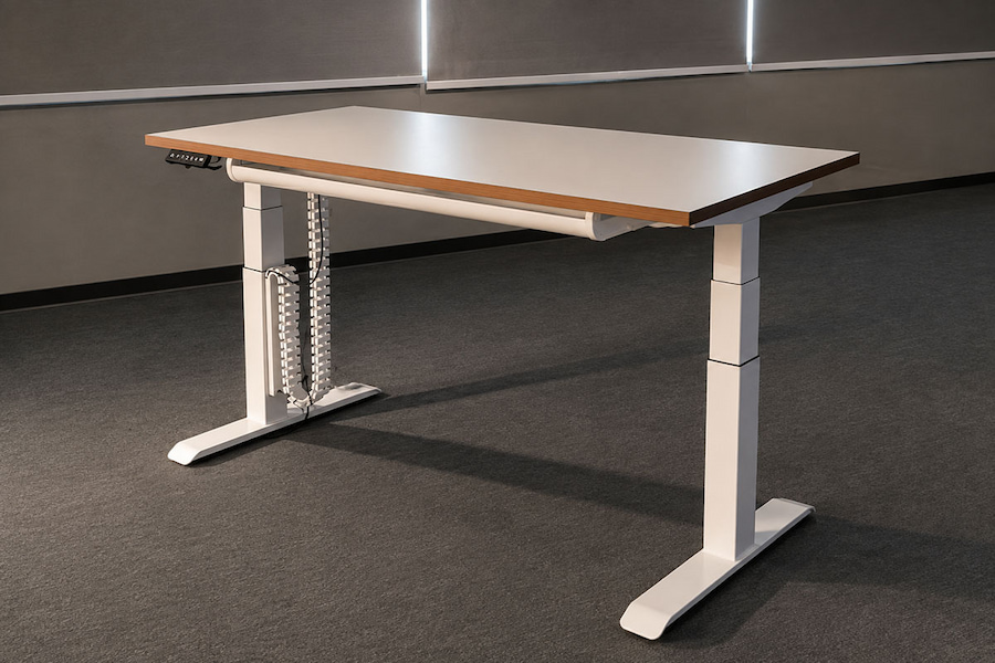 white height adjustable desk with dual motor lifting frame and rectangular desktop