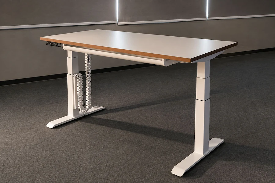 white height adjustable desk with dual motor lifting frame and rectangular desktop