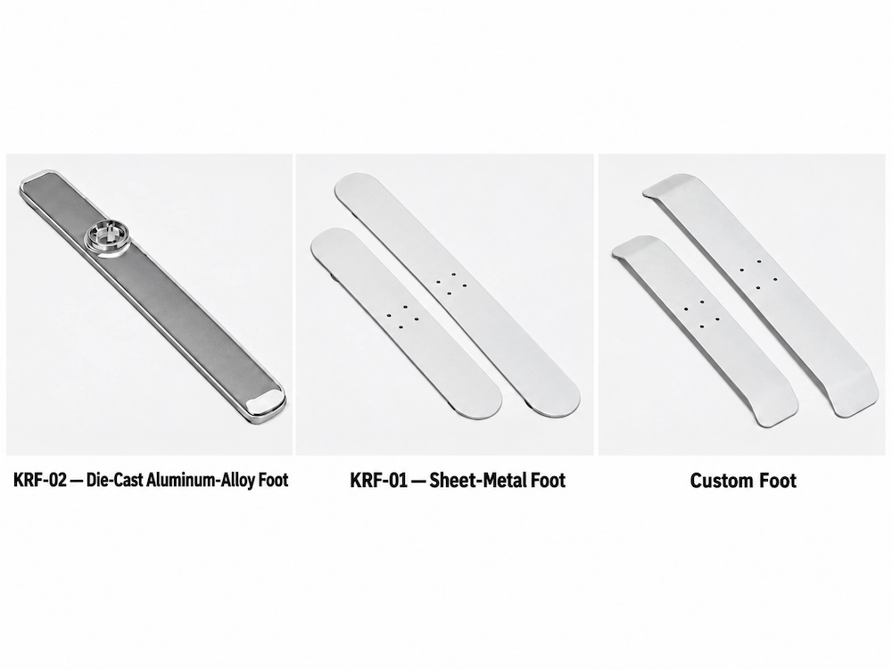 karen krf 01 sheet metal foot krf 02 die cast aluminum alloy foot and custom foot options