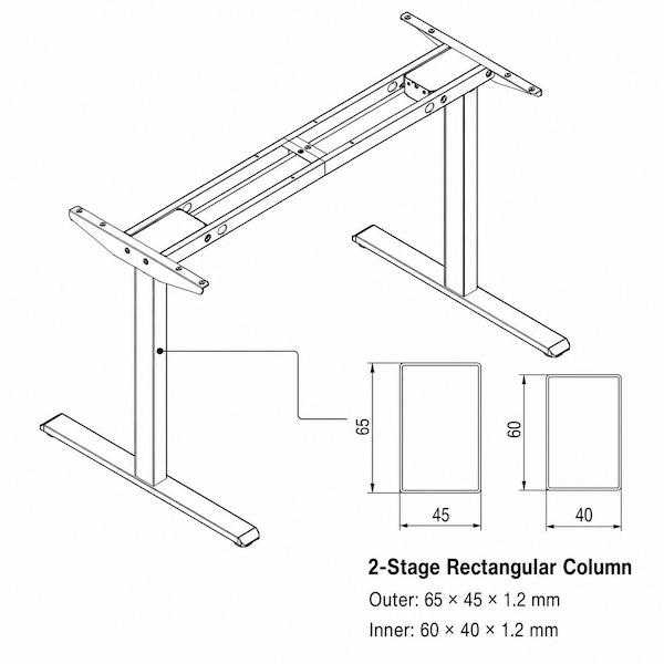 meige economic dual motor 2 stage desk frame with rectangular column dimensions