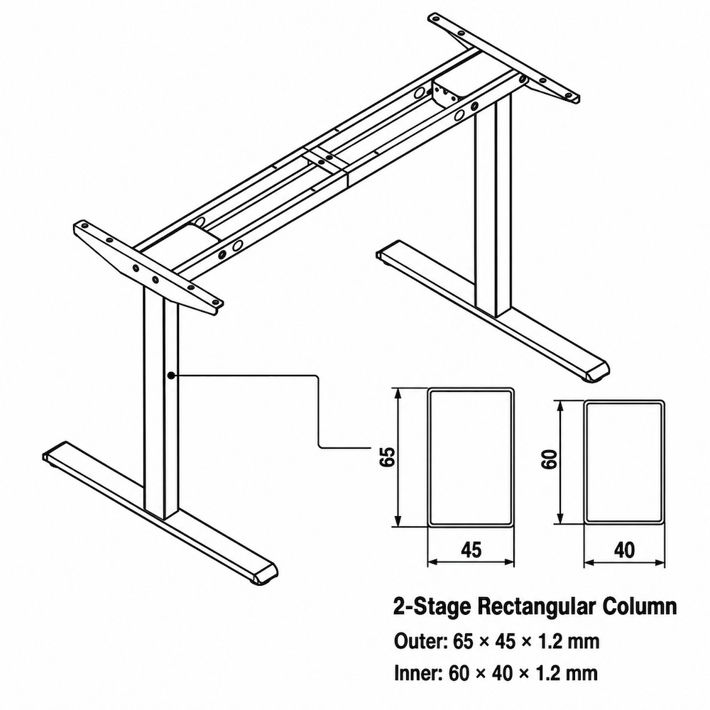 meige economic dual motor 2 stage desk frame with rectangular column dimensions