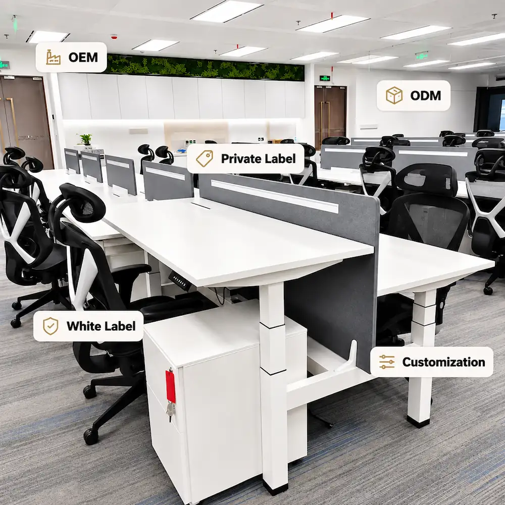 office with height adjustable workstations labeled oem odm private label white label and customization