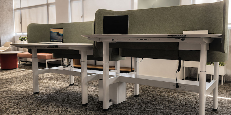 owen height adjustable workstation showing the worksurface and supporting frame