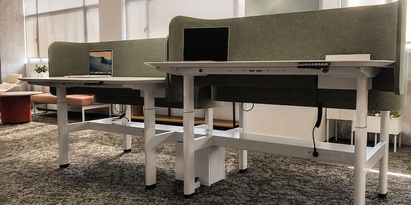 owen height adjustable workstation showing the worksurface and supporting frame