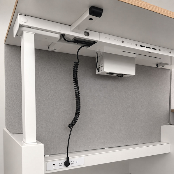 under desk power and cable routing on a milan workstation