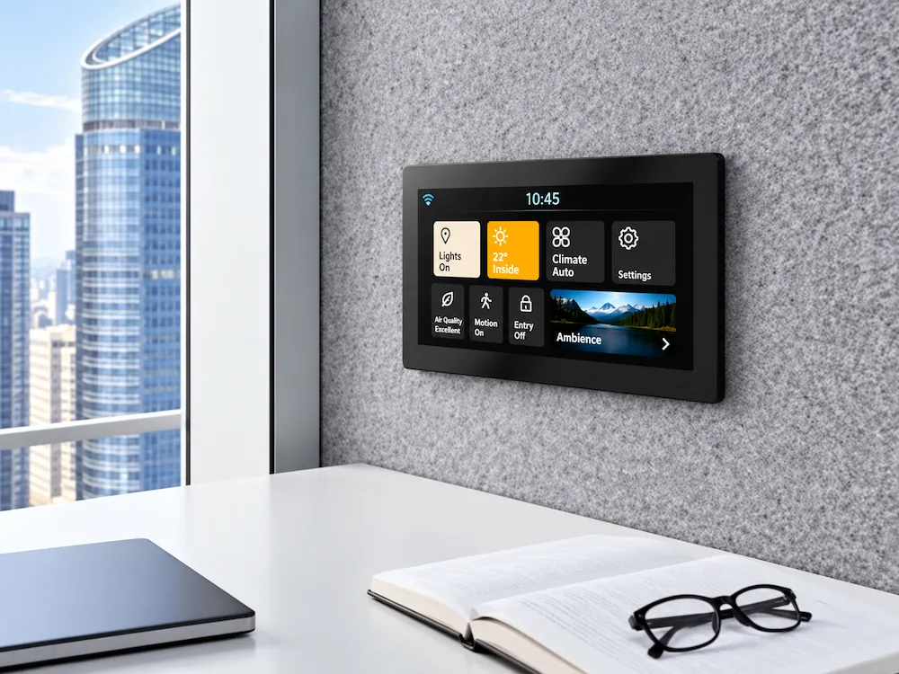 high end smart touch control panel inside 1 person office pod