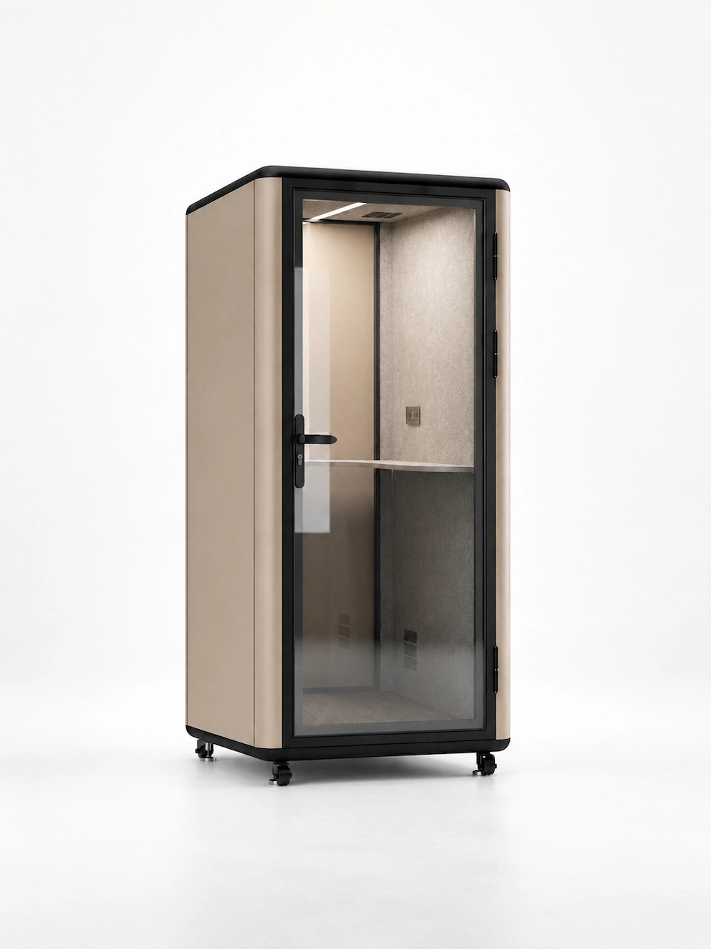model c 1 person office pod with 12-sided curved exterior and glass door