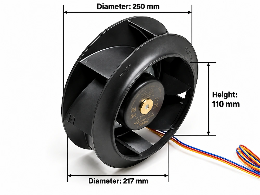 turbo fan with diameter and height dimensions for 1 person office pod ventilation option