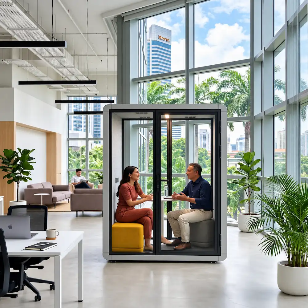 2 person meeting pod in open office for interviews one on one meetings and private consultations