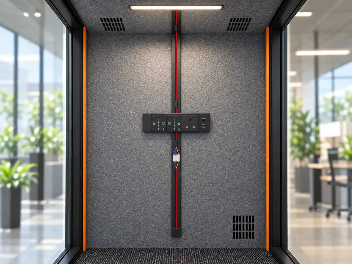 2 person meeting pod power and control layout with internal control unit and wiring