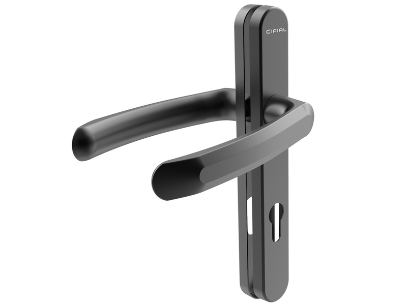 2P meeting pod glass door handle and multi-point lock detail