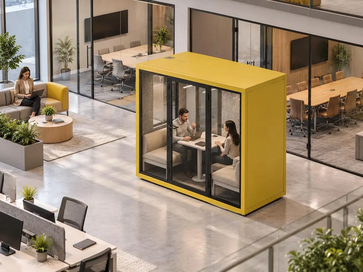 4 person meeting pod placed near meeting rooms as additional small meeting space