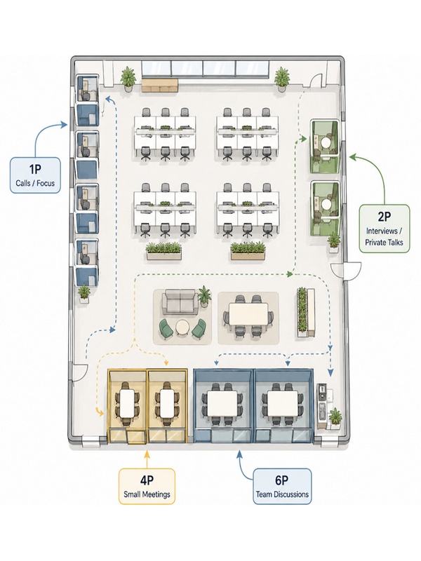 office pod mixed capacity layout