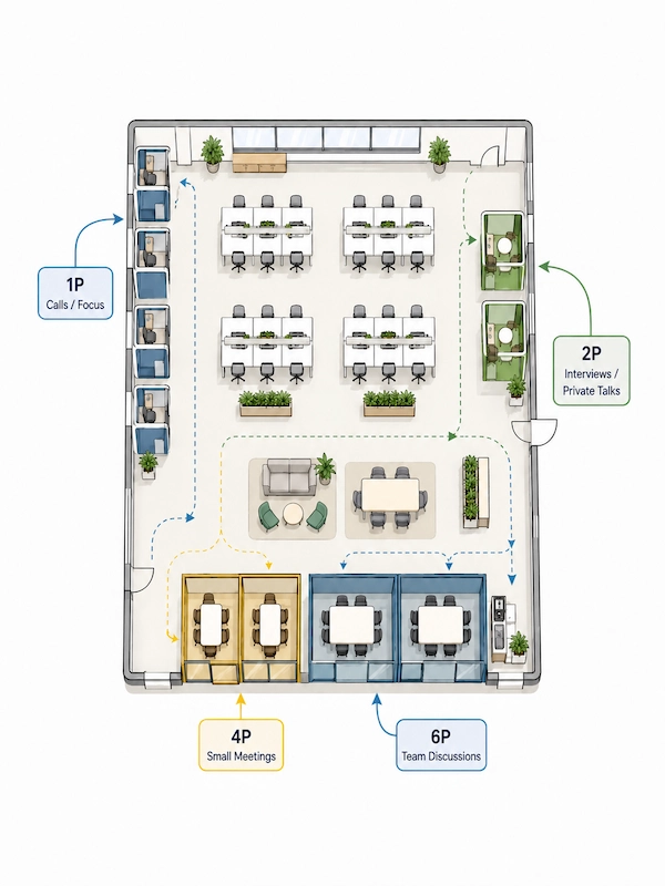 office pod mixed capacity layout