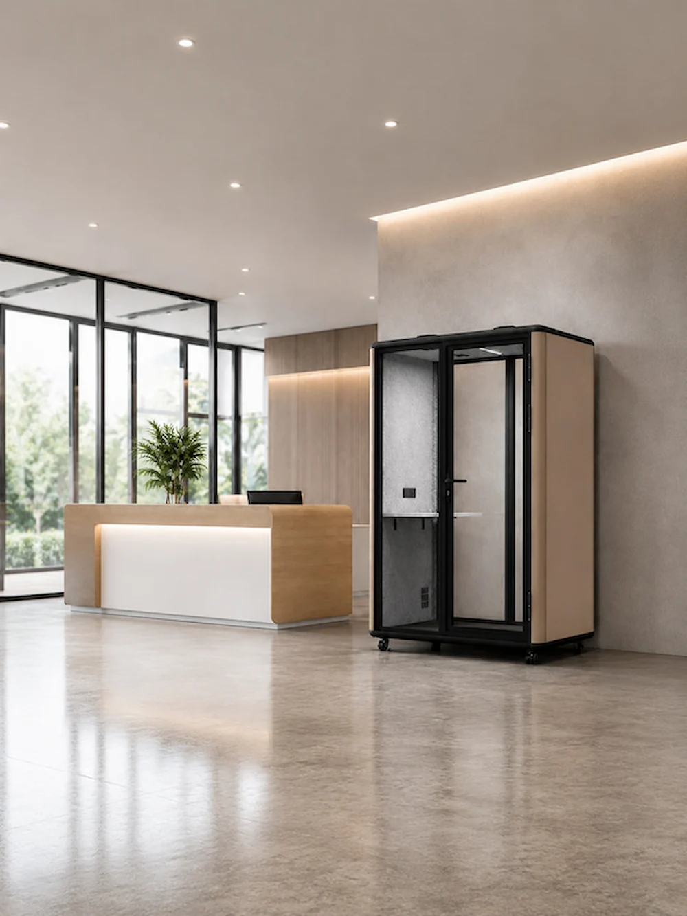 office phone booth in reception workspace