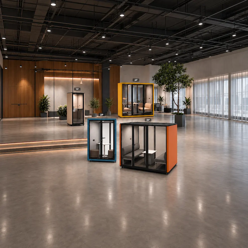 office phone booth and office pod system with 1p 2p 4p and 6p pod options for workplace projects