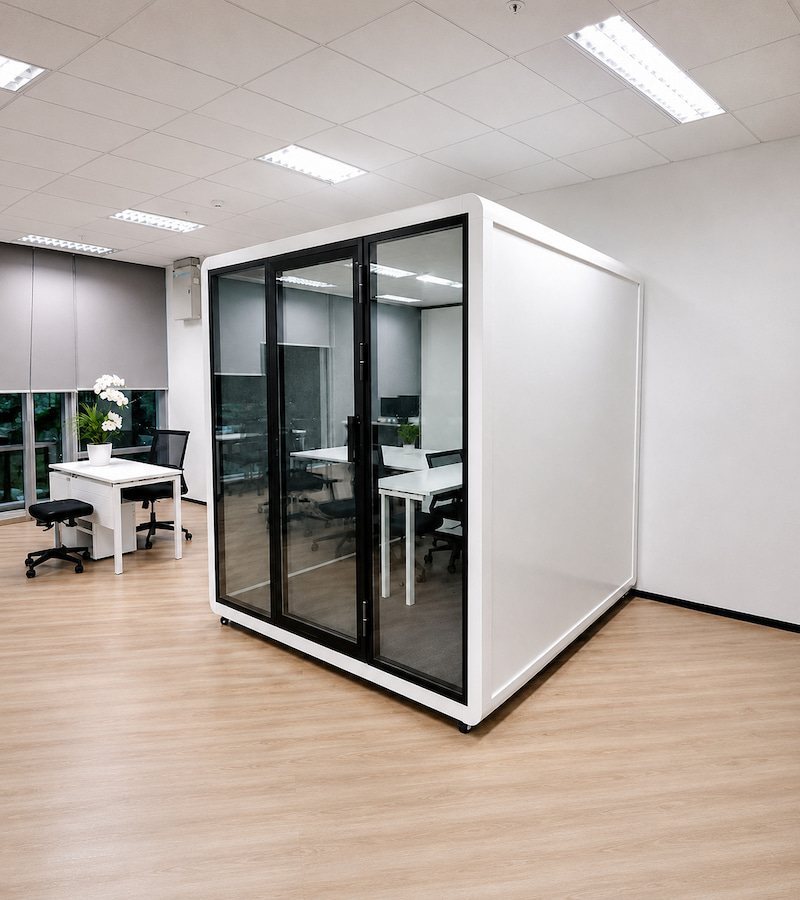 office pod case study project with multiple office phone booths in a workplace