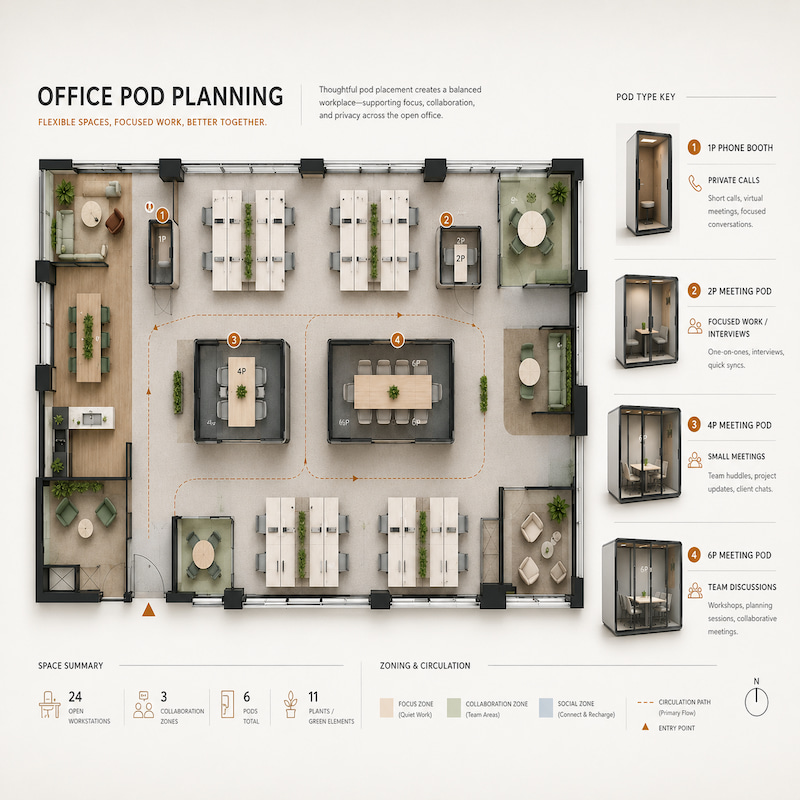 office pod project planning with layout review and quote request support