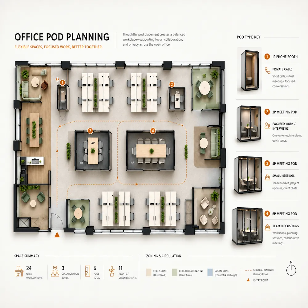 office pod project planning with layout review and quote request support