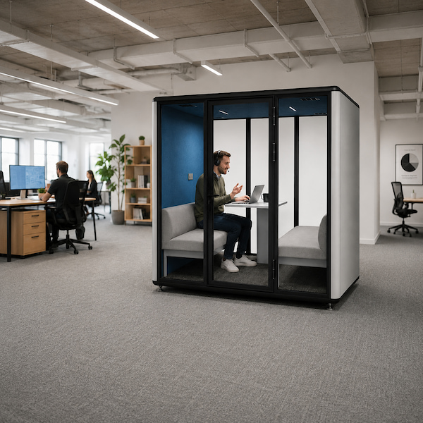 office pod used for private calls and speech privacy in a workplace
