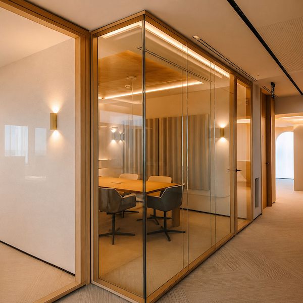 demountable glass wall meeting room used for cad bim and 3d model support review
