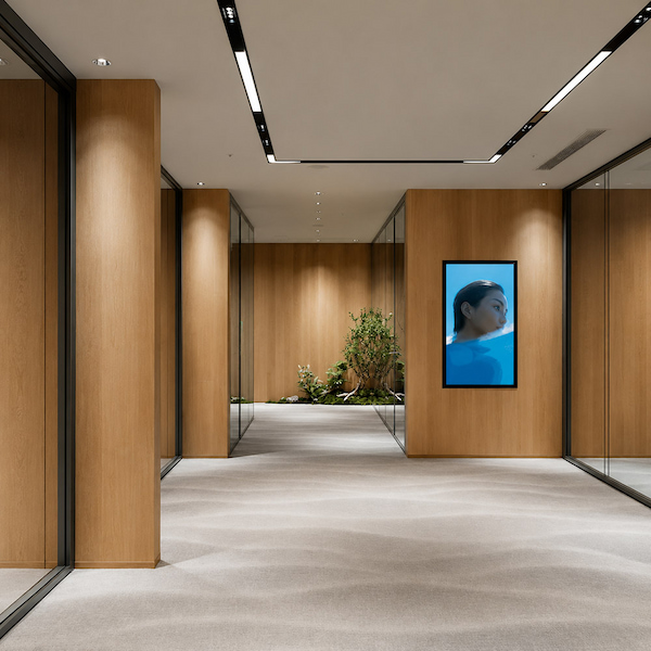 demountable wall installation showing ceiling floor side wall and curtain wall interface conditions
