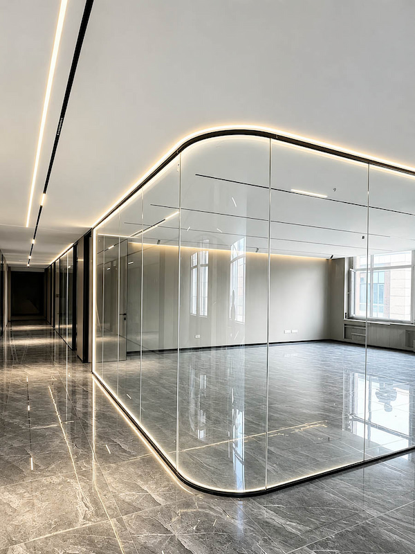 curved glass demountable wall system for drawing and interface document support