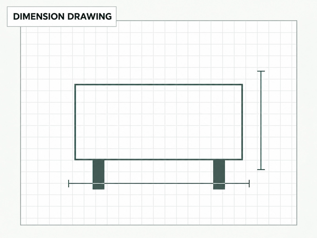 dimension drawing resource showing product dimensions and space planning