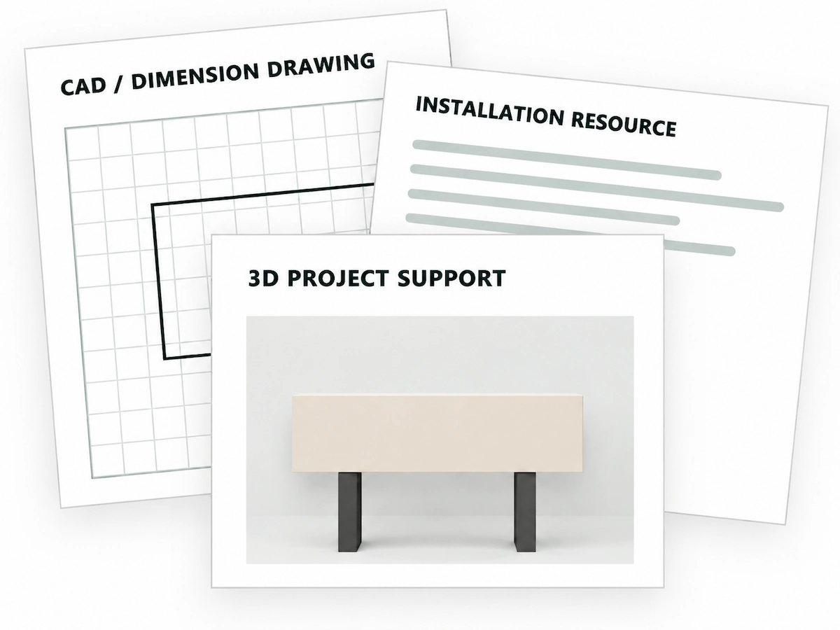 office table frame technical resource finder showing CAD drawings installation resources and project support