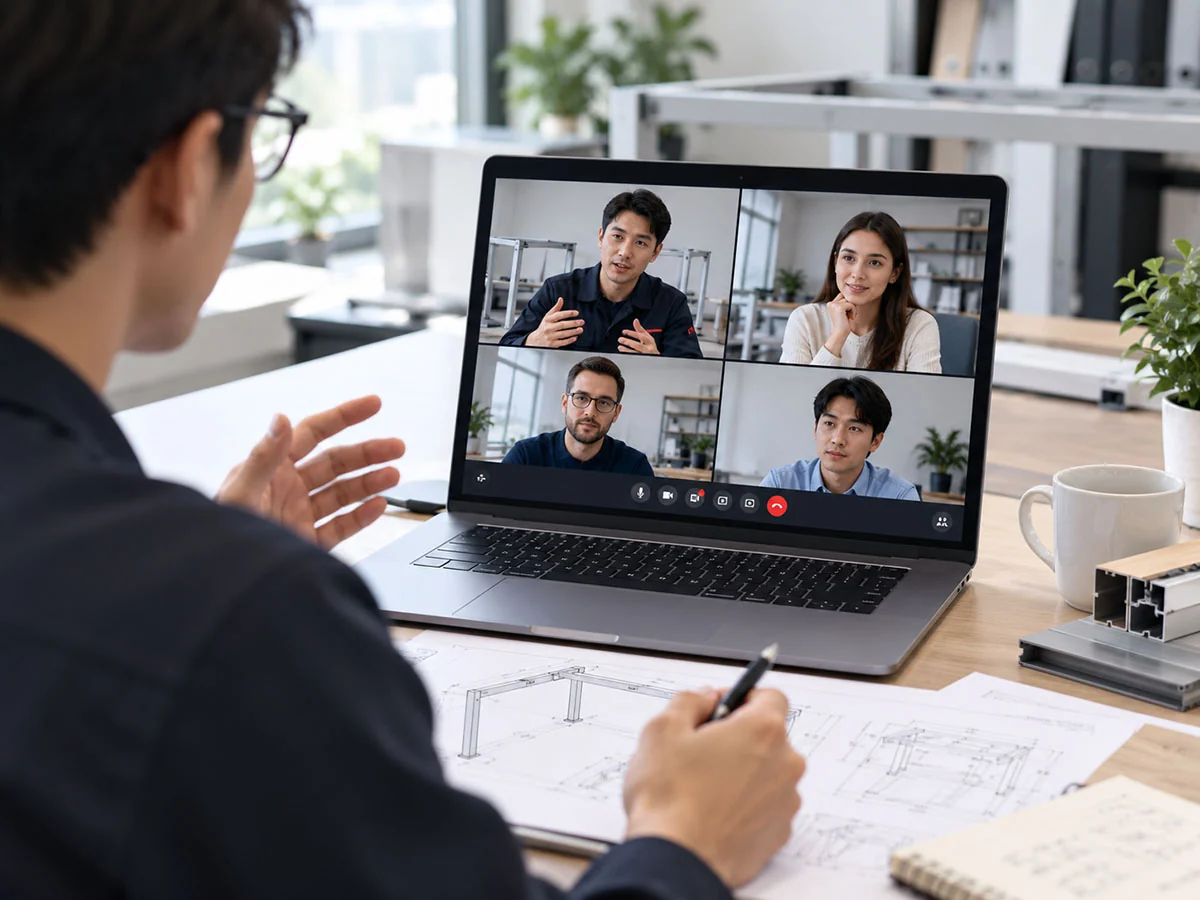 video meeting for desk frame technical support discussion