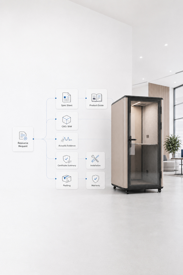 office phone booth resources spec sheet cad bim files acoustic evidence and project documents request center