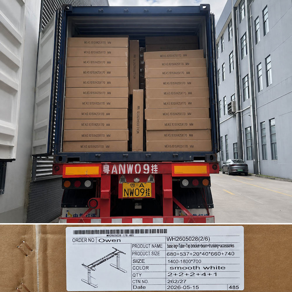 standing desk cartons loaded in a delivery truck with a close up of a carton identification label for receiving checks